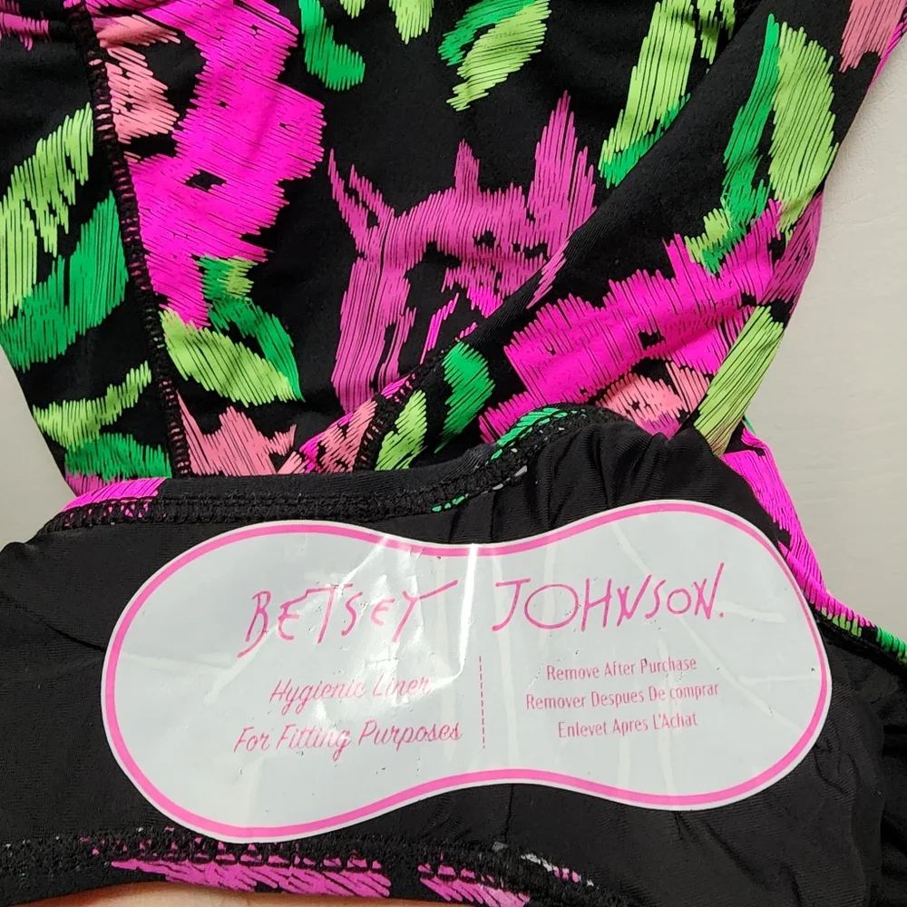 Betsey Johnson Swimsuit Balconette Style Roses Black Pink 1-Pc Size Medium NWT